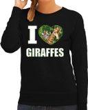 Bellatio Decorations I love giraffes trui met dieren foto van een giraf zwart voor dames - cadeau sweater giraffen liefhebber S