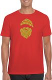 Bellatio Decorations Kerst T-shirt voor heren - Kerstman hoofd - rood - glitter goud - Kerstkleding XXL