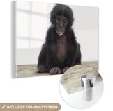 MuchoWow® Glass Painting 180x120 cm - Acrylic Glass Painting - Child - Monkey - Chimpanzee - Baby Animals - Boys - Girls - Photo on Glass - Paintings
