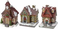 Merkloos / Sans marque Koopman International Kerstdorp huisjes set van 3x huisjes met Led verlichting 13 cm