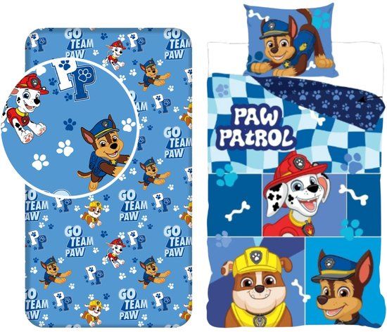 4KidsOnly Paw Patrol Dekbedovertrek + Hoeslaken - Blauw