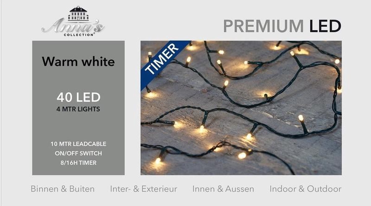 Anna's Collection 2x stuks kerstverlichting 40 warm witte leds met dimmer en timer - voor buiten en binnen - boomverlichting