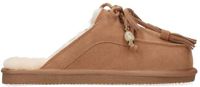 Manfield Dames Cognac Suède Pantoffels met Bontvoering - Maat 39