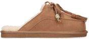 Manfield Dames Cognac Suède Pantoffels met Bontvoering - Maat 39