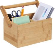 Merkloos Relaxdays Bureau organizer - met handvat - 4 vakken - bamboe - pennenbak