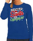 Bellatio Decorations Foute Kersttrui - sweater - Im the reason why Santa has a naughty list - blauw - voor dames - kerstkleding M