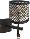 Steinhauer Wandlamp Stang 3701ZW met leeslamp van bamboe en metaal, trendy design, zwart, geschikt voor binnen