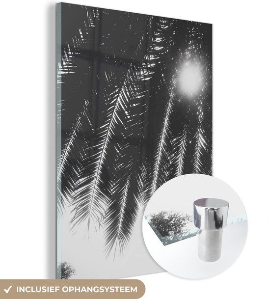 MuchoWow® Glass Painting 120x160 cm - Acrylic Glass Painting - Palm Leaves - Tropical - Sun - Palm Tree - Photo on Glass - Paintings