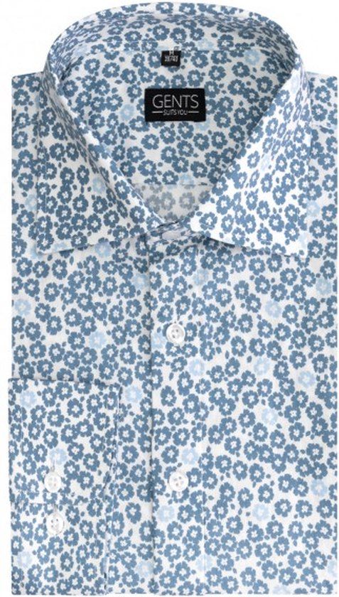 Heren overhemd - Print bloemetje grijs-blauw - Maat XL - Katoen