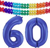 Folat Ballon d'anniversaire en aluminium - 60 ans - bleu - 86 cm - ballon chiffre grand - incl 2x guirlandes de fête
