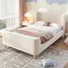 Lit pour enfant avec côtés rembourrés style traîneau - Lit simple 90 x 200 cm - Beige - Revêtement en velours - Rangement - Cadre en bois - Sans matelas
