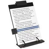 Desktop Document Houder Stand met 7 Verstelbare Posities, Zwart Metalen File Organizer Management Kopiehouder voor Typen Spraak Lezen A4 Brief Muziekboek Tablet Kantoor, met Paperclip en Lijngids