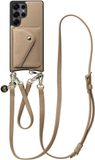 AVY Leren Hoesje geschikt voor Samsung Galaxy S25 Ultra | Met Koord en Magnetische Kaarthouder | Compatibel met MagSafe | Leather Case met 30CM & 130CM Koord & Wallet | Leather Set | Beige