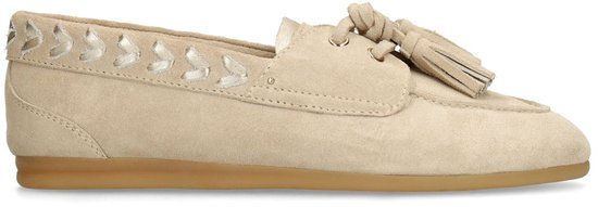 Manfield Dames Beige Suède Loafers met Kwastjes Maat 39