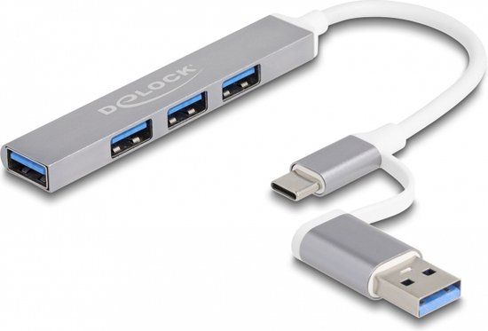 DeLOCK 64214 Interface Hub USB 3.2 Gen 1 (3.1 Gen 1) Type-A + Type-C Zilver