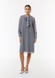 comma - Vrouwen - Chiffon jurk met lange mouwen, klassieke kraag, kuithoogte, paisley patroon, navy