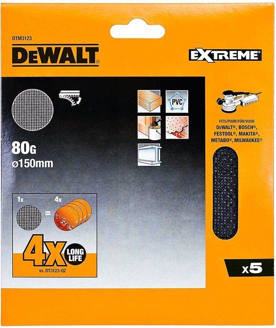 DeWALT DTM3123 Mesh Schuurgaas ø 150mm K80 - 5 stuks