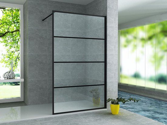 Aloni Inloop Douchewand Mat Zwart Raster 140x200cm 8mm