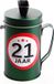Shoppartners Spaarpot - 21 jaar geworden thema - verjaardag cadeau - Blik met sticker van 9 cm - blik in groen