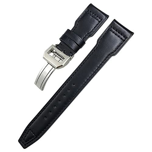 SAAWEE 20mm Lederen Horlogeband Voor IWC Grote Pilot Horloge Mark 18 Spitfire TOP GUN Hamilton Koeienhuid Zachte Horlogeband Black Buckle Agaat