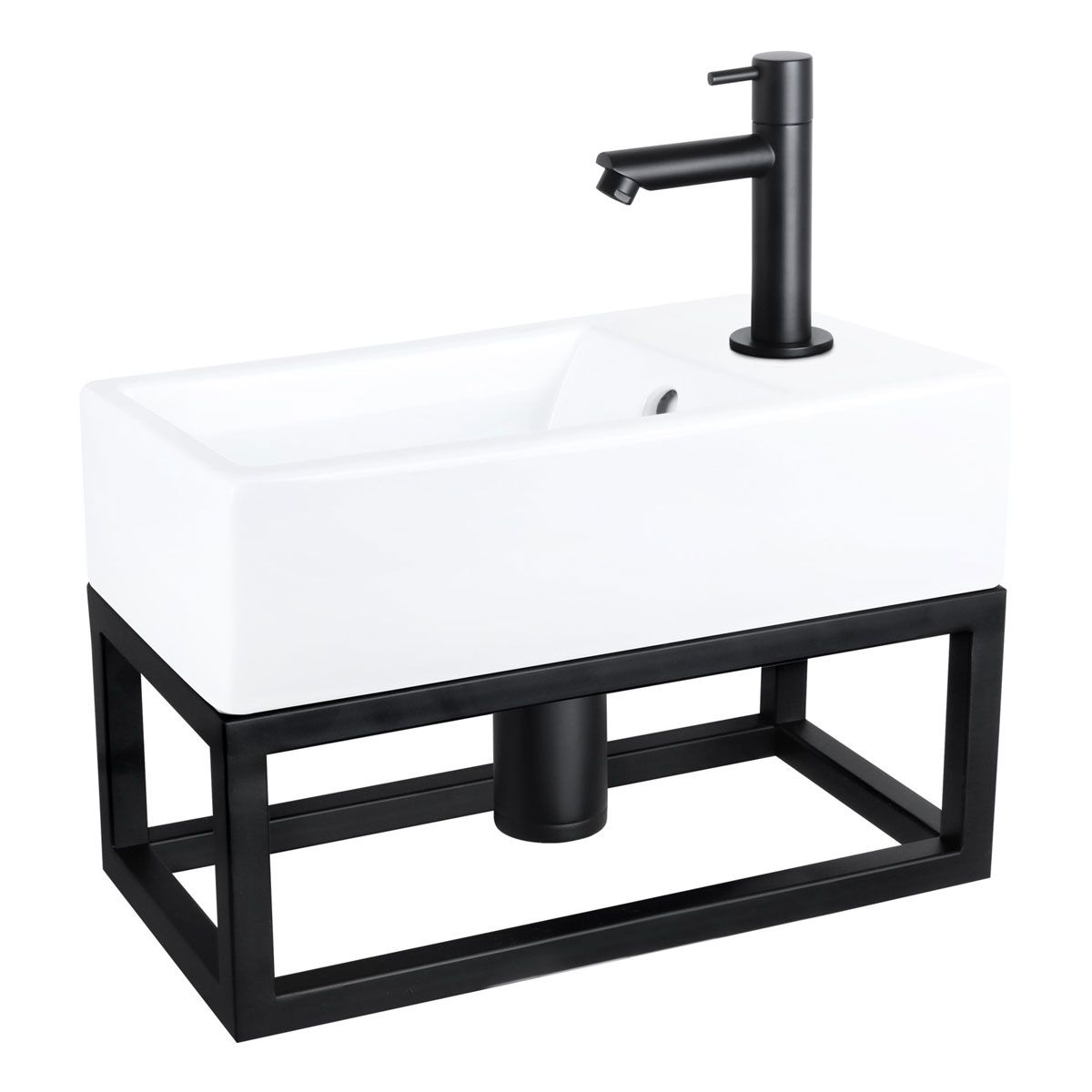 Differnz Fonteinset Force Rechthoek 40x22x27cm Keramiek Wit Mat Zwart