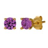 Lucardi Kinder Zilveren goldplated oorring kinderen ruby zirkonia - Oorbellen - 925 Zilver - Goudkleurig