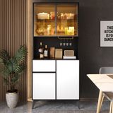 STILVORA Buffetkast Met Glazen Deuren En App Bedienbare LED Verlichting Voor Eetkamer En Woonkamer In Zwart Wit MDF 80x40x180 Cm