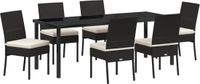 vidaXL Tuin Eettafel Set 7-delig Zwart Gepoedercoat Staal