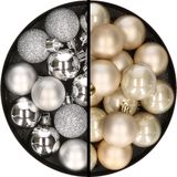 Billiet - Vanlaere Boules de Noël 36x pièces - 3 et 4 cm - argent et champagne - plastique