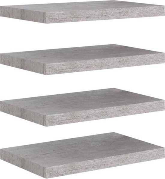 vidaXL Wandschappen zwevend 4 st 50x23,5x3,8 cm MDF betongrijs
