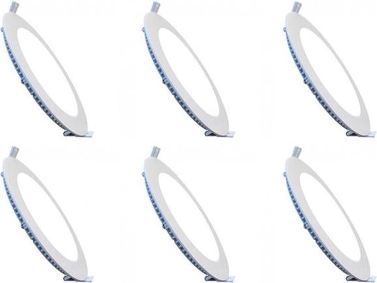 Qualu LED Downlight Slim 6 Pack - Inbouw - 6W - Helder/Koud Wit 6000K - Rond - Mat Wit - Aluminium - Ø120mm