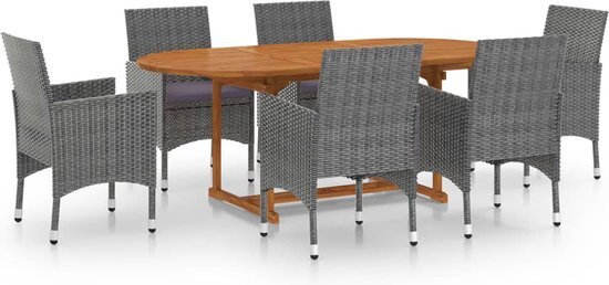 vidaXL 7-delige Tuinset poly rattan grijs VDXL_3070752