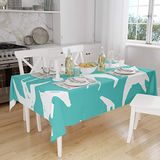 Bonamaison Tafelkleed, Anti-Mold, Sneldrogend, Waterdicht, 100% Polyester Tafellaken, Turkoois, wit, 140 x 160 Cm