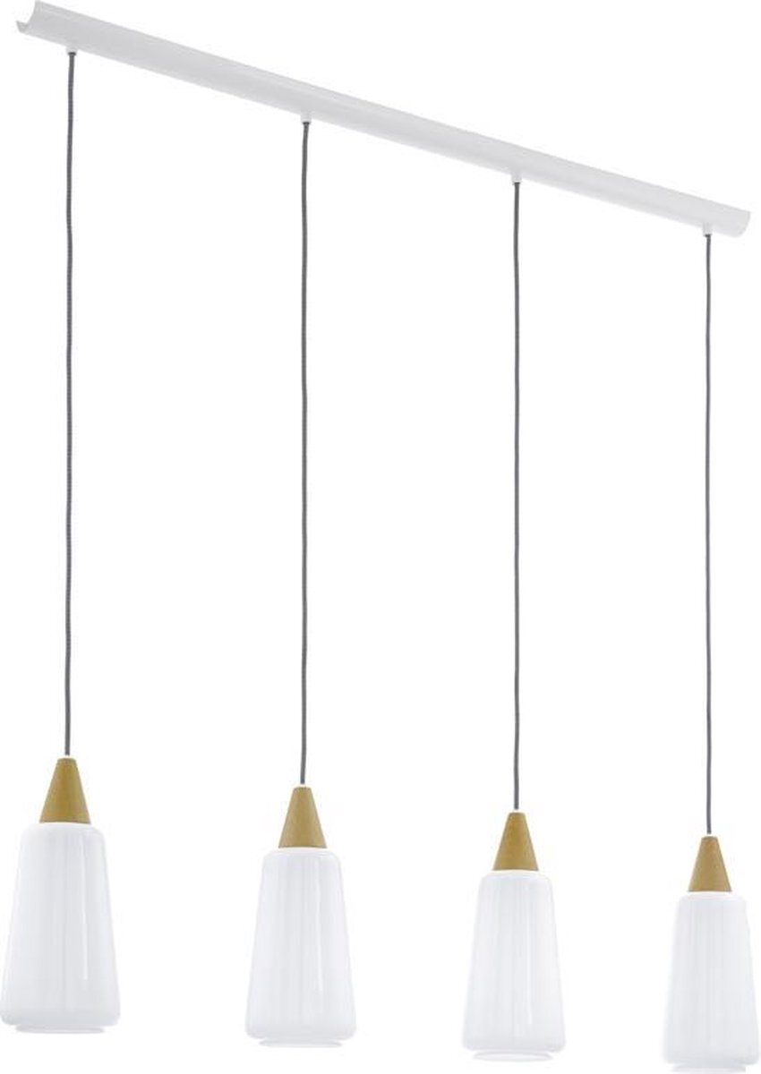 EGLO Pentone - Hanglamp - 4 Lichts - Wit, Eik - Glanzend Wit