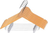 KADAX Houten kleerhanger met klemmen van metaal, twee inkepingen, 360° draaibare haak, garderobehanger voor kleding, broeken, overhemd, rok, pak, jashanger, antislip (6)