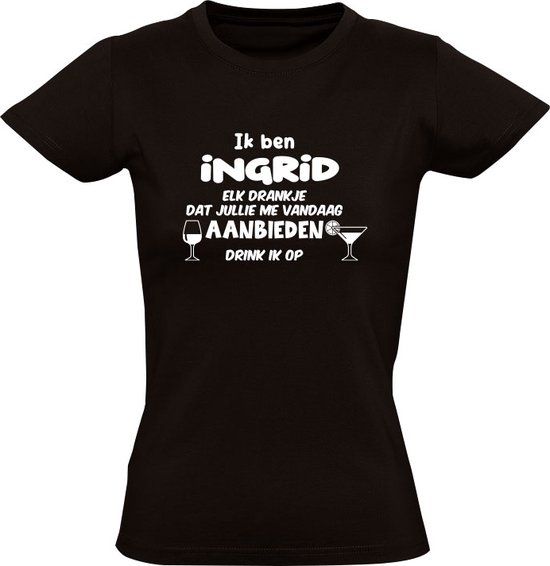 Zwart Dames T-shirt Ik ben Ingrid 2XL - Verjaardag - Katoen