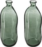 Atmosphera Bloemenvaas - 2x - Pisa - Organische fles vorm - groen transparant - glas - H36 x D15 cm