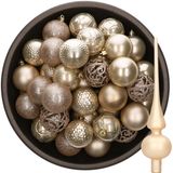 Decoris Boules de Noël - 37 ST - 6 cm kunststof - met glazen piek - champagne