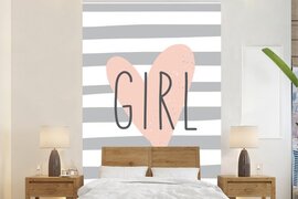 Nr1Wallpaper Behang - Fotobehang Illustratie met een hart en de quote Girl - Breedte 155 cm x hoogte 240 cm