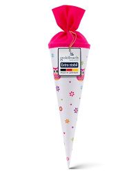Goldbuch 93 043 broer of zusterzak uil, snoepzak van lakkarton met uilen-bloemenpatroon, geschenkverpakking met roze vilt, suikerzak rond, 35 cm x 11,5 cm, wit