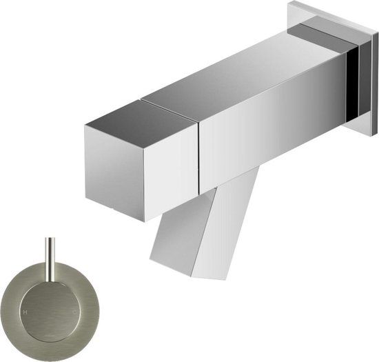 Hotbath Dude Wandfonteinkraan - Vierkant - Geborsteld Nikkel - QW001GN