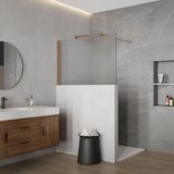 Fortifura Galeria Halfhoge Inloopdouche - 110x80cm - mat glas - 8mm - nano - met profiel en stabilisatiestang - PVD - geborsteld koper