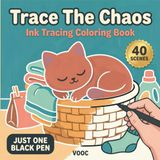 Trace The Chaos: Ink Tracing Coloring Book for Adults and Teens, 40 Funny Cat Scenes, Reveal Each Picture With Just One Black Pen, Gift for Cat Lovers