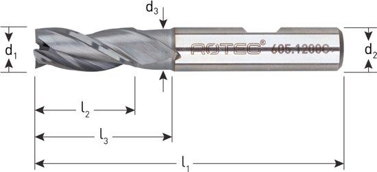 Rotec HSS-E universeelfrees, kort, AlCrN-gecoat, ø6
