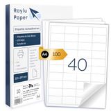 Raylu Paper ® - Zelfklevende witte etiketten om af te drukken, zelfklevende papieren stickers op A4-vellen voor inkjetprinters, laser en fotokopieerapparaten, 40 etiketten per vel (48,5 x 25,4 mm)