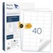 Raylu Paper ® - Zelfklevende witte etiketten om af te drukken, zelfklevende papieren stickers op A4-vellen voor inkjetprinters, laser en fotokopieerapparaten, 40 etiketten per vel (48,5 x 25,4 mm)