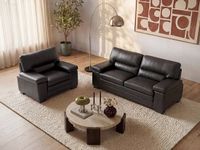 Vente-unique Driezitsbank en fauteuil van buffelleer MIMAS - zwart