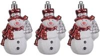 Merkloos / Sans marque Decoris Sneeuwpop Kersthangers - 3 stuks - 8 cm - Kunststof - Rood