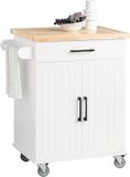 SoBuy FKW119-WN Keukenwagen - Witte Keukentrolley met Wielen & Hout