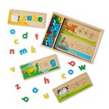 Melissa & Doug See & Spell Houten Educatief Speelgoed Met 8 Dubbelzijdige Spelling Boards en 64 Letters